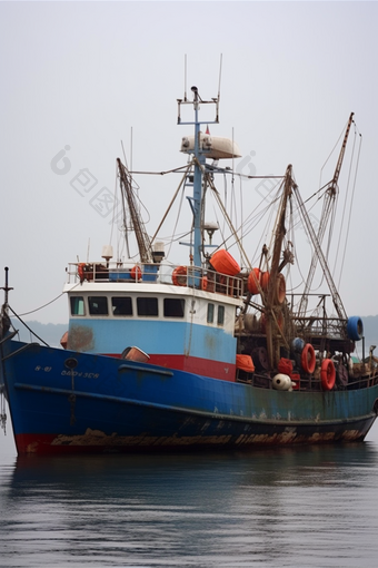 捕捞流网渔船摄影图