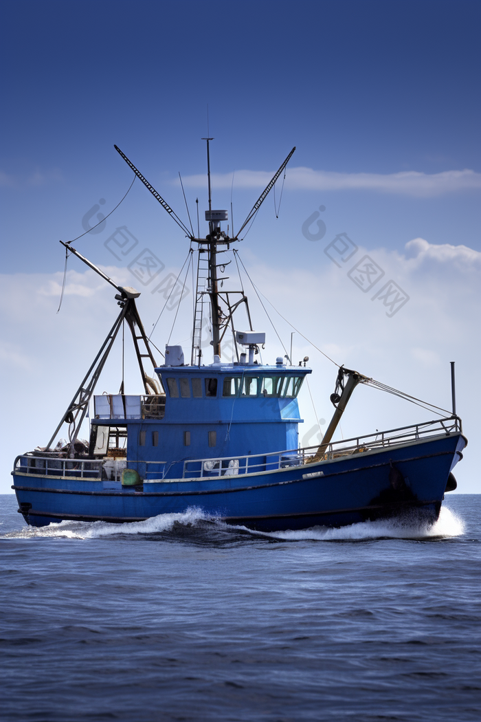 捕捞贻贝拖网渔船摄影图