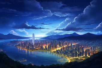 <strong>城市</strong>江边<strong>夜景</strong>摄影图