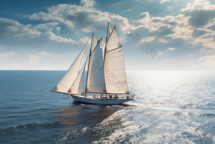 白色现代风帆渔船摄影图