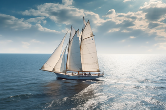 白色现代风帆渔船摄影图