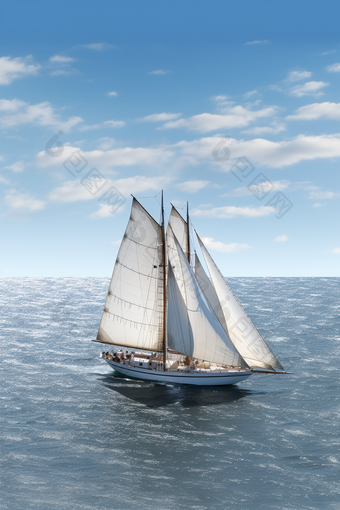 白色小型远洋现代风帆渔船摄影图