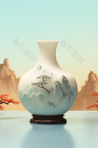 中国风设计瓷器花瓶摄影图