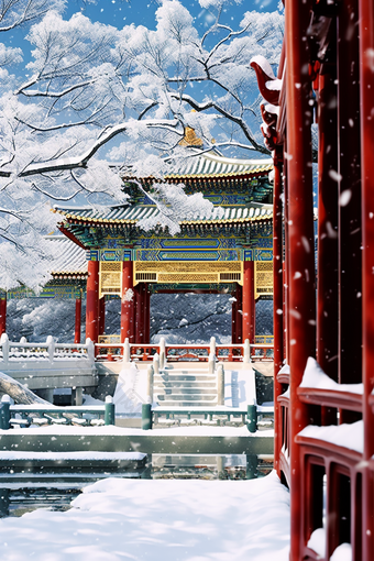 故宫博物馆冬季下雪风景摄影图
