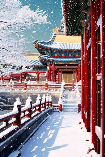 <strong>故宫</strong>博物馆古建筑<strong>下雪</strong>风景摄影图