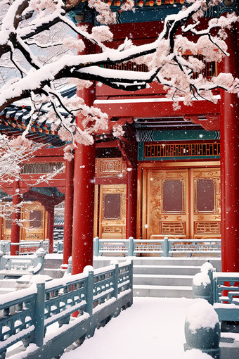 冬季故宫博物馆下雪风景北京古建筑