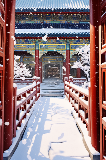 古建筑故宫博物馆下雪风景摄影图