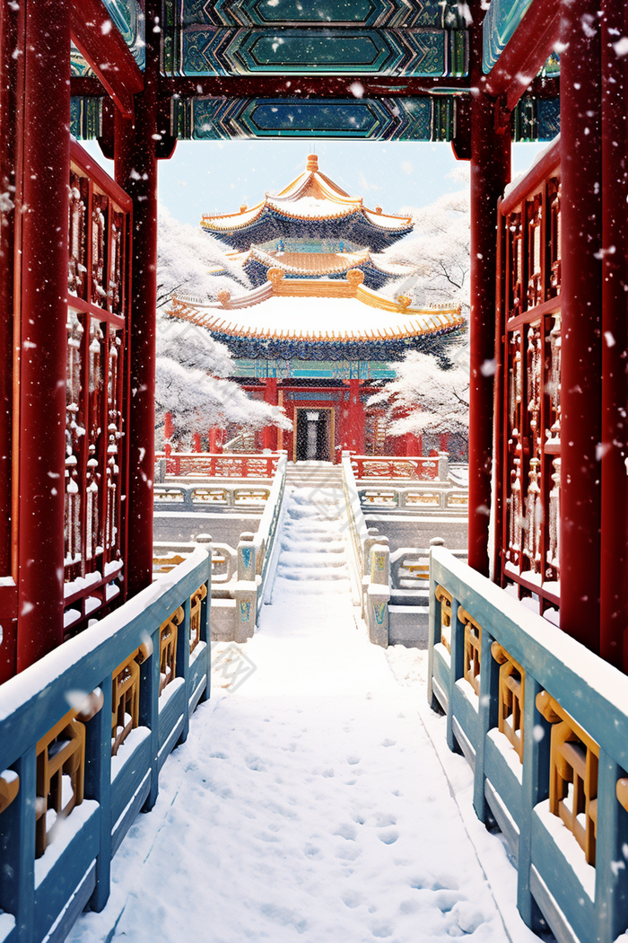 冬天故宫博物馆下雪风景摄影图