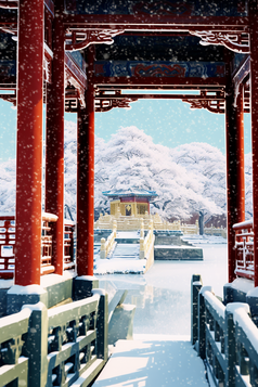 冬季故宫博物馆下雪风景摄影图