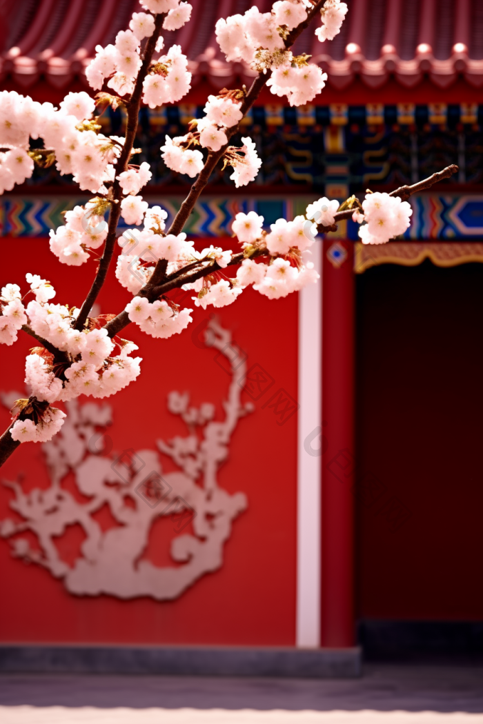 红墙唯美梅花摄影图图片-包图网