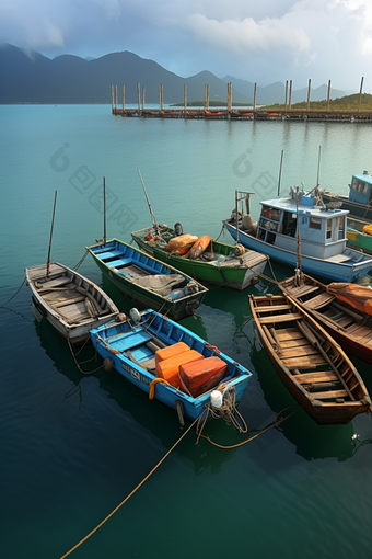传统避风港的渔船摄影图
