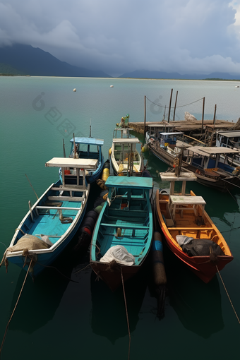 传统避风港的小型渔船摄影图