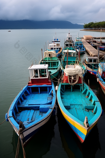 传统避风港的渔船停泊摄影图