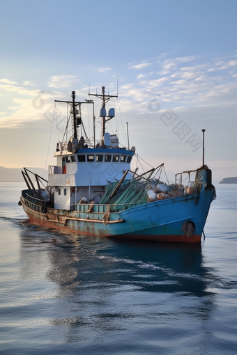 海上小型远洋渔船摄影图