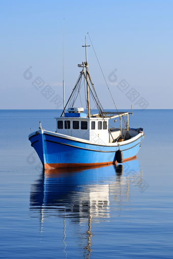 海上小型拖虾船摄影图