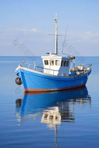 拖虾船捕捞摄影图
