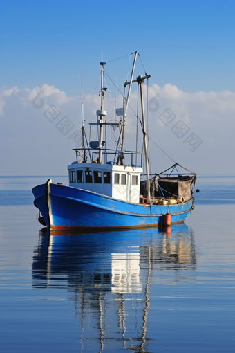 小型捕捞拖虾船摄影图