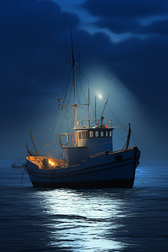 大型灯光诱围渔船摄影图