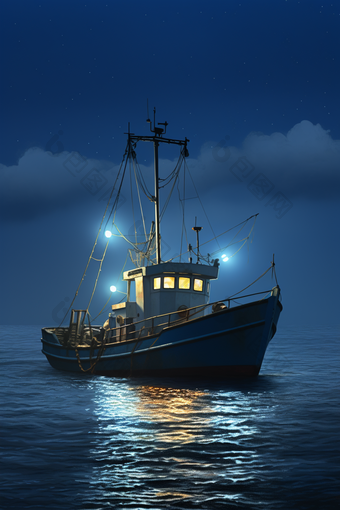 灯光诱围渔船停泊摄影图