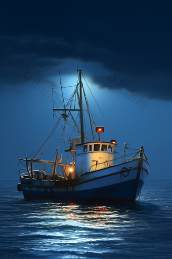 传统灯光诱围渔船摄影图