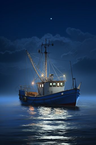 漂泊灯光诱围渔船摄影图