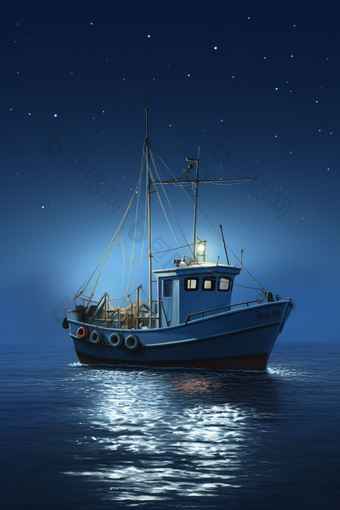 漂泊小型灯光诱围渔船摄影图