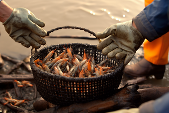 水产海产虾类养殖海鲜餐饮河鲜虾养殖户场景摄影图