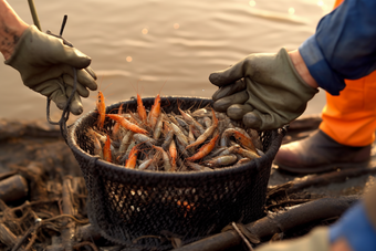 水产海产虾类养殖海鲜餐饮生鲜河鲜虾养殖户场景摄影图