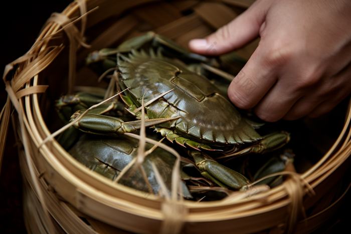 河鲜大闸蟹人工养殖摄影图