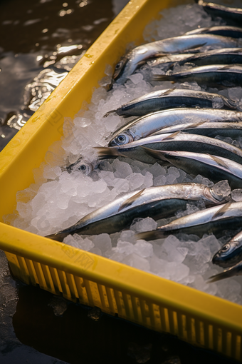 新鲜捕捞的鱼冷冻储存配送摄影图