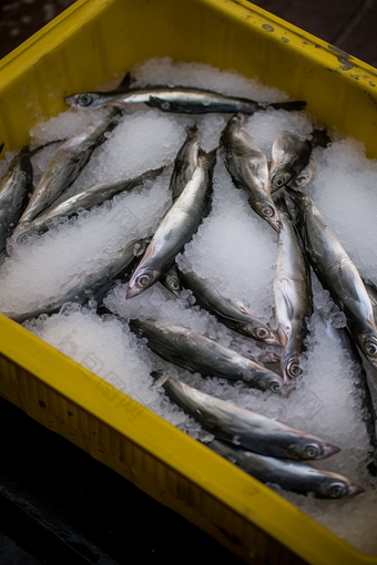 新鲜捕捞的鱼水产品冷冻储存摄影图