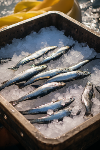 新鲜捕捞的鱼冷冻储存储藏摄影图
