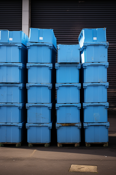 用于渔业的储存运输蓝色大塑料箱摄影图