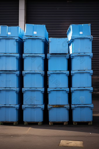 用于<strong>渔业</strong>的储存运输蓝色大塑料箱摄影图