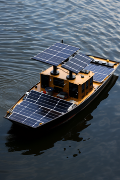 海上新型太阳能渔船摄影图