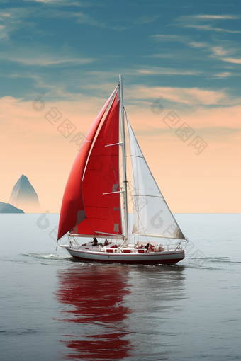 小型漂泊休闲海钓风帆船摄影图