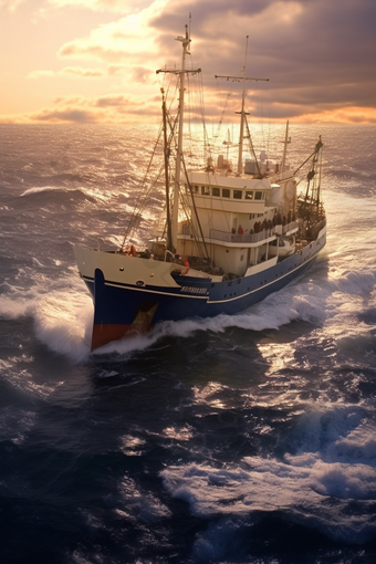 小型金枪鱼捕捞专业渔船摄影图