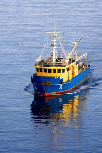 小型拖网冷冻加工渔船摄影图