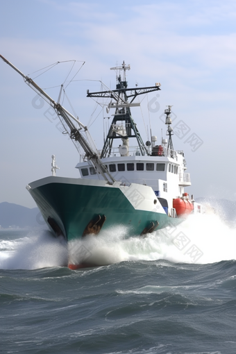 新建大型金枪鱼围网渔船远洋捕捞摄影图