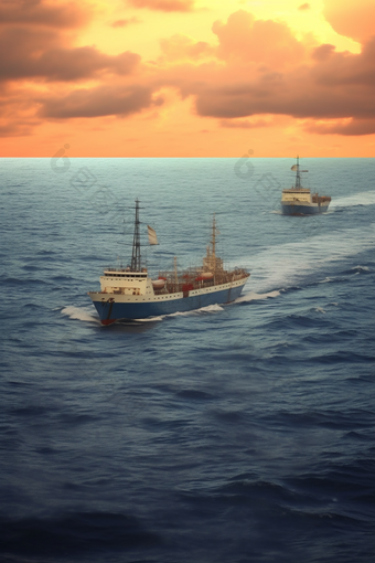 两艘渔政船远洋摄影图