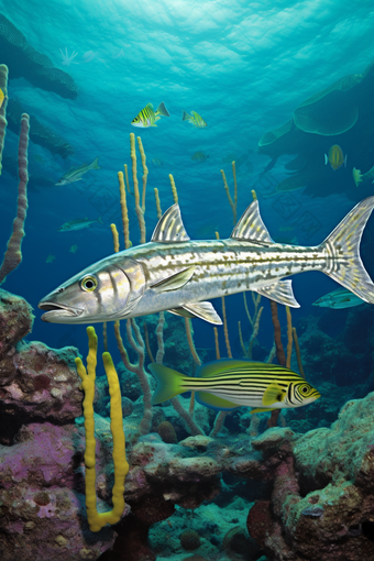 生鲜河鲜梭鱼海水养殖摄影图