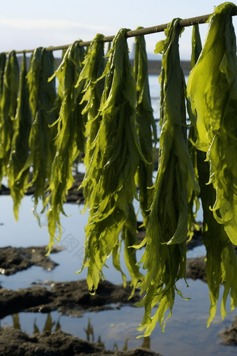 海藻类养殖海鲜餐饮生鲜河鲜海带浅海滩涂养殖摄影图