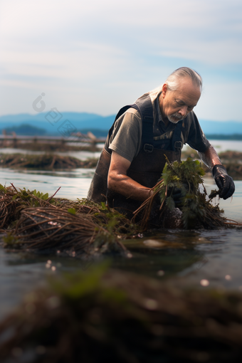 水产海产海藻类海鲜餐饮生鲜河鲜紫菜浅海滩涂养殖摄影图