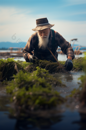 <strong>水产</strong>养殖海鲜餐饮生鲜河鲜紫菜浅海滩涂养殖摄影图