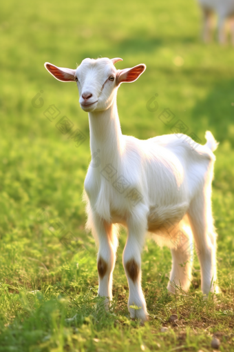 人工养殖奶山羊幼崽摄影图