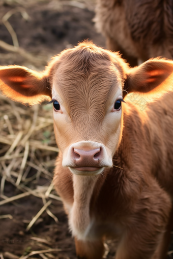 牧场养殖优质娟姗牛幼崽摄影图