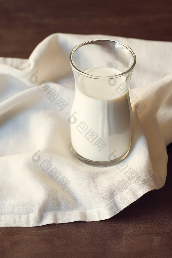 木桌上的优质牛奶瓶摄影图