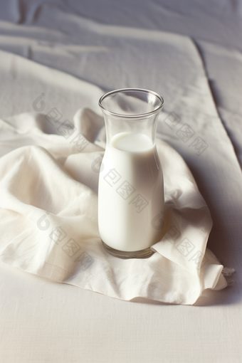 木桌上的新鲜香甜牛奶瓶摄影图