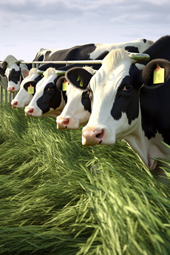在优质养殖基地吃草的奶牛摄影图
