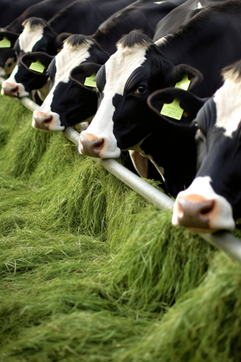 在高标准养殖基地吃草的奶牛摄影图